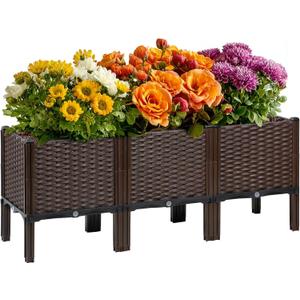 Rattan Raised Garden Bed with Legs-Rectangular Elevated Deep Planters for Outdoor Plants, Self Watering Planter Box 47"L x 16"W x 20"H, Rectangular Deep Garden Bed for Vegetables, Flowers, Herbs