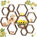 Gerrii 10 Pcs Honey Comb Decorations 5 Sizes Wood Hexagon Shelves Honeycomb Centerpiece Cupcake Stand Wooden Bee Hive Display Holder for Baby Shower Honeybee DIY Birthday Party Decor (Dark Brown)