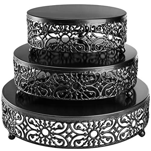 Hedume Set of 3 Metal Cake Stand, Black Round Cake Stand, 8" 10" 12" Dessert Cupcake Pastry Candy Display Plate for Wedding, Event, Birthday Party