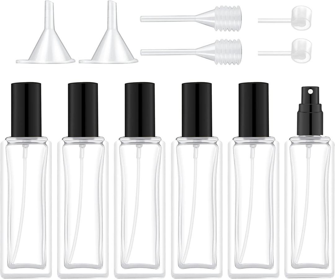 30 ml Glass Spray Bottle, 1 oz Perfume Bottles Empty, Glass Atomizer, Small Travel Atomizer Bottle Refillable (6 PCS, Black)