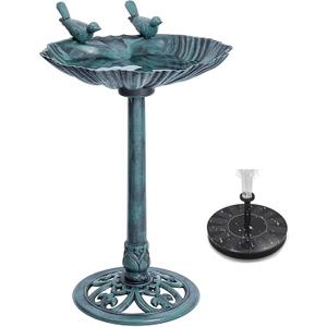 Water Fountain and Birdbath Solar Powered Polyresin Vintage Bronze/Green Outdoor Pond Fountain Combo Set Freestanding Bird Feeders for Garden Patio Deck or Yard