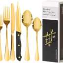 Astercook 49-Pieces Gold Silverware Set with Steak Knives, Tableware Set for 8 - Great Food-Grade Stainless Steel Gold Flatware Set, Mirror-Polished Dining Utensil Set Perfect for Home & Restaurant
