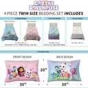 DreamWorks Gabby's Dollhouse Cakey, MerCat And Pandy Kids Bedding Super Soft Comforter And Sheet Set, 4 Piece Twin Size, By Franco