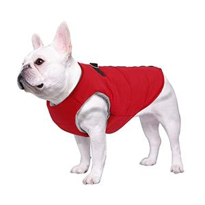 Geyecete Dog Bulldog Clothes Dog Cotton Padded Coat Thick Winter Warm Vest Waistcoat Cold Weather Jacket Clothing for French Bulldog Coat-Red-XL