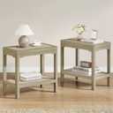 Rattan Night Stand Set of 2 - Farmhouse 2 Tier End Table for Living Room - Accent Side Table wtih Open Storage Shelves for Small Space Coffee Table, Light Oak