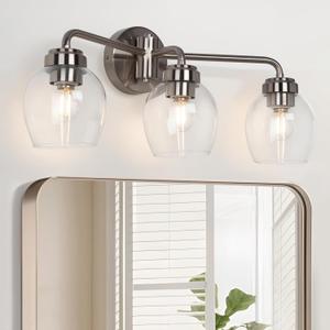 3-Light Bathroom Light Fixtures, Brushed Nickel Modern Vanity Light Over Mirror, ETL Certified, E26 Base - Perfect for Bathroom, Bedroom, Hallway, or Mirror Lighting