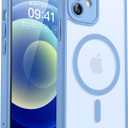 CANSHN Magnetic Compatible with iPhone 12 Case, Upgraded [Full Camera Protection] [Compatible with Magsafe] [Translucent Matte] Shockproof Protective Phone Case Cover 6.1 Inch - Light Blue