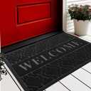 Yimobra Welcome Mat Outdoor Indoor, All-Season Waterproof Front Door Mat Outside Entrance, All-Weather Heavy Duty Non-Slip Doormat, Low Profile Porch Patio Entrance Mats, 29.5x17, Black