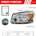 Headlight Assembly for Toyota RAV4 2006 2007 2008 Chrome Housing Amber Reflector Replacement PairW/O Bulbs