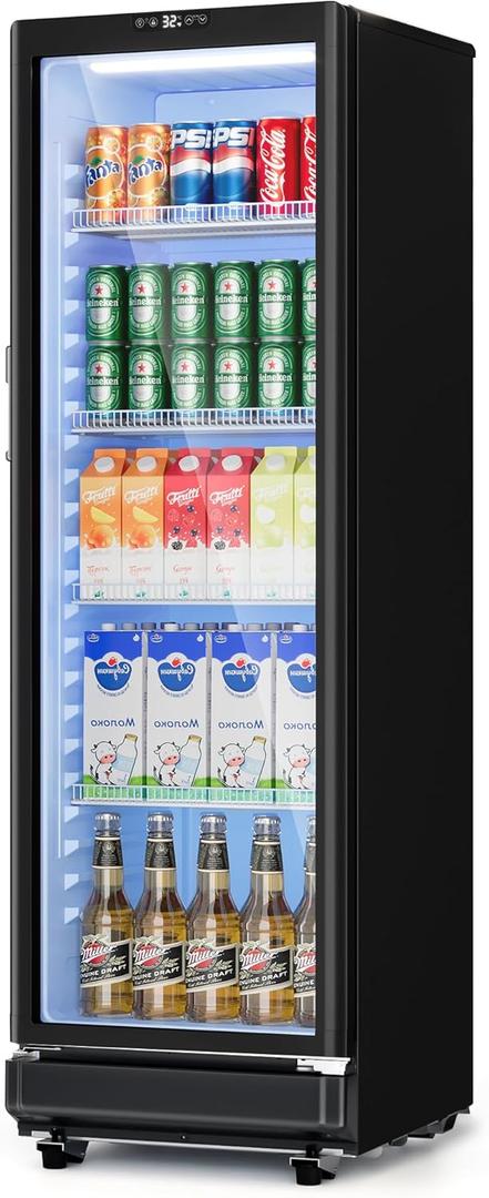 8.5 Cu.Ft Commercial Refrigerators, Display Fridge with Double-Tempered Glass Door, Outdoor Beverage Refrigerator with Locking, Key & LED, Beverage Cooler for Bar, Office, Restaurant