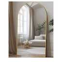 Full Length Mirror, Oversized Floor Mirror Freestanding, Full Body Floor Standing Mirror with Stand, Hanging Mounted for Bedroom Living Room, Gold, Arched Style