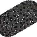WELTRXE Pebbles Bath Mat for Tub Black Non-Slip Bathtub Mat with Suction Cups, Drain Holes for Bathroom Showers, Tub, Machine Washable, BPA, Latex Free Oval Shower Mats Bath Tub mat, 27 x 14 Inch