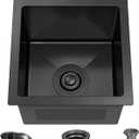 13x15x9 Inch Black Bar Sink Drop In - 18 Gauge Stainless Steel Small Kitchen Sink for RV, Wet Bar, Food Truck & Tiny Home, Nano PVD Gunmetal Matte Black Single Bowl with Strainer