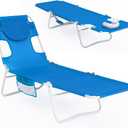 #WEJOY Folding Tanning Chair with Face Hole, 5 Positions Face Down Beach Lounge Chairs with Pillow for Outside Sunbathing Poolside (Blue), Oversized