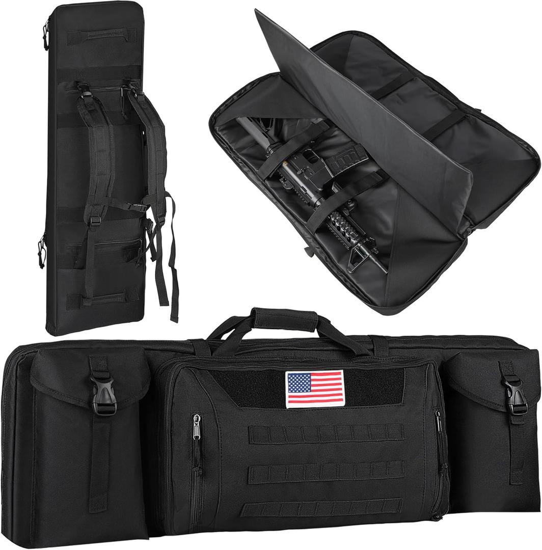 Soft Double Rifle Case - 36" & 42" Tactical Long Gun Bag Backpack - Lockable Rifle Bag with Zipper & Backpack Strap - for Hunting & Shooting Range (BLACK)