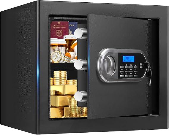 1.8 Cubic Feet Small Fire Safe Box for Home Use, Fireproof Security Money Safe with Digital Keypad, Spare Keys and Removable Shelf, Personal Document Safety Box Fireproof Waterproof for Cash Valuables