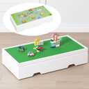 UTEX 3 in 1 Construction Play Table Compatible with Lego, Rolling Kids Activity Train Table with Storage and Wheels, Reversible Top Store Under Beds or Sofas