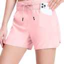 MIER Women's Running Shorts Quick Dry Athletic Workout High Waisted Active Shorts with Liner Zipper Pocket 4 Inch (Pink, M)