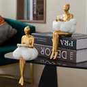 Gold Home Decor Women Thinker Statue, Modern Bookshelf Figurines Accent Decorations for Living Room, Resin Abstract Art Collectible for Office Bedroom Table Desk