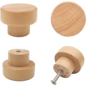 10PCS Wood Knobs Flat Top Round Cabinet Knobs Natural Wooden Dresser Drawer Pulls (Diameter: 35mm/1.38 inch, Height: 25mm/0.99 inch)