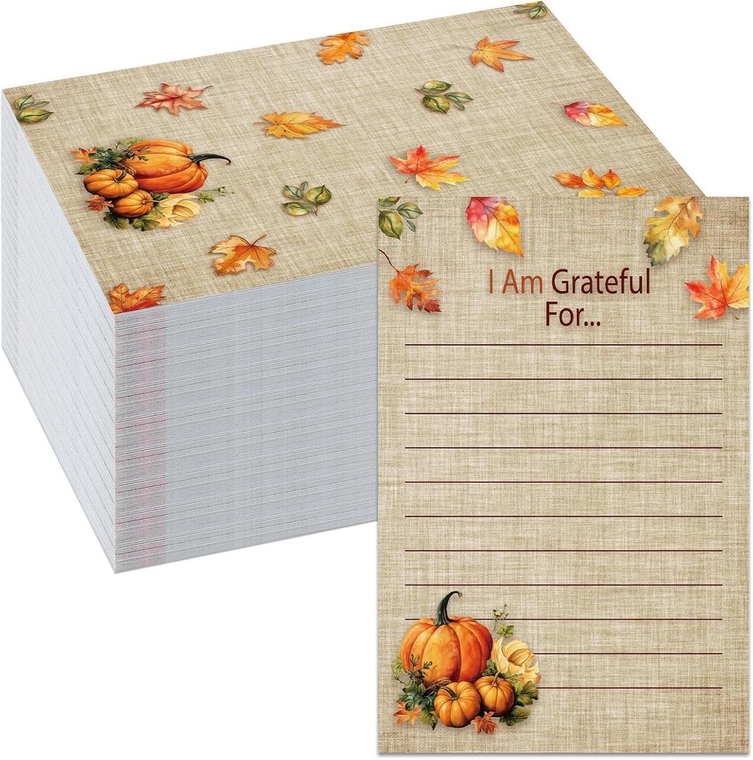 TaoBary 100 Pcs Thanksgiving Table Place Cards I Am Thankful for Fill in Gratitude Cards Fall Harvest Pumpkin Leaves Name Table PlaceCards for Thanksgiving Autumn Dinner Settings Party Supplies
