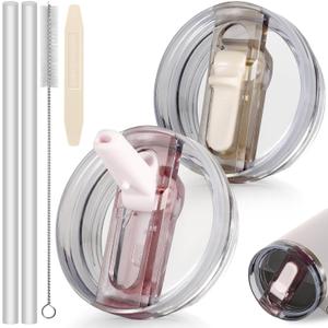 30oz Flip Straw Lid for Stanley Quencher H2.0 Tumbler, 2 Pack Leak Proof Lid Replacement No Spill Cover for Stanley Cup Accessories ProTour (Rose Quartz,Cream)