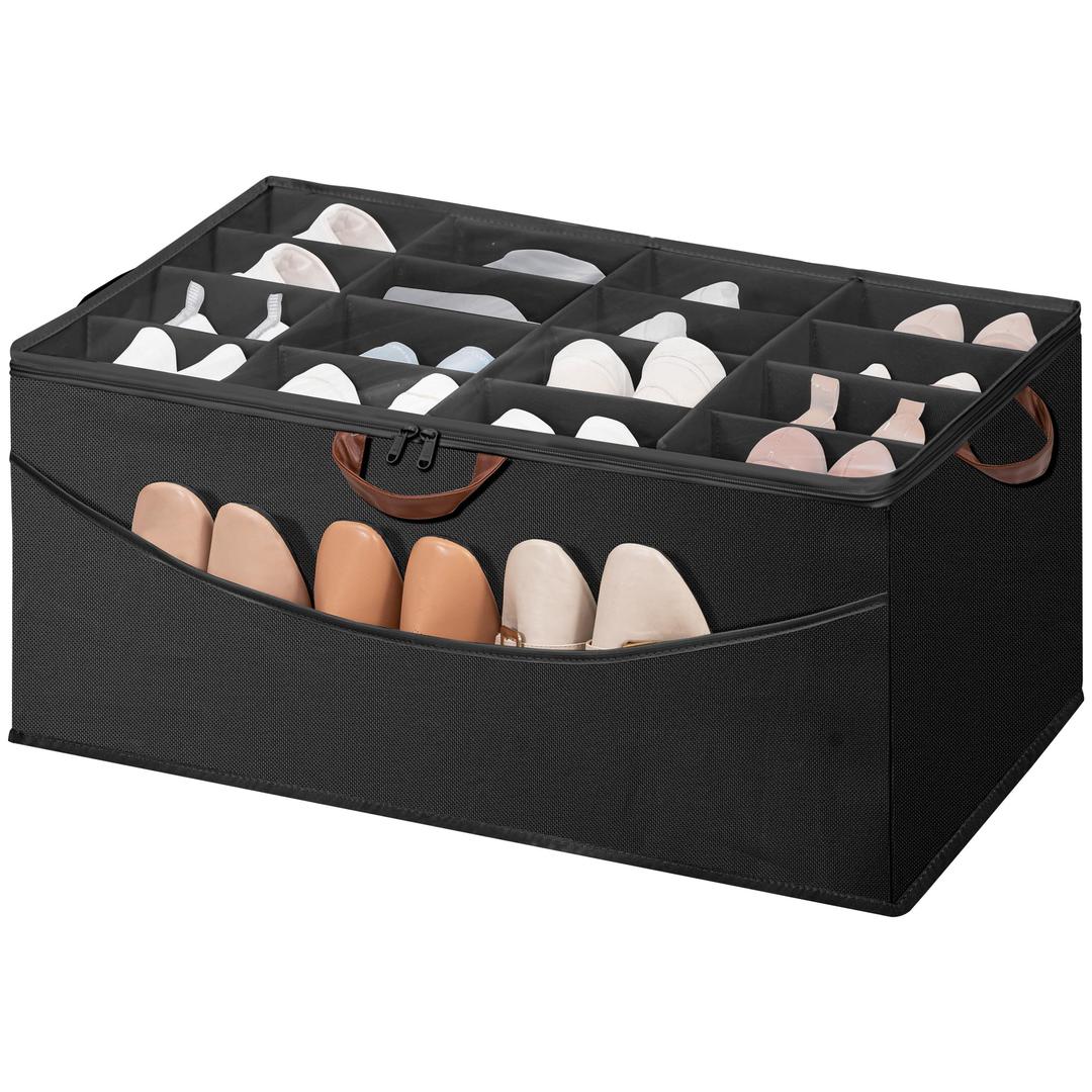 STO STO Shoe Organizer for Closet, Fits Up to 16 Pairs, XL Shoe Box Containers with Adjustable Dividers, Clear Cover Shoe Storage Bins, Stackable Space Saving Shoes Holder for Shoes and Boots, Beige