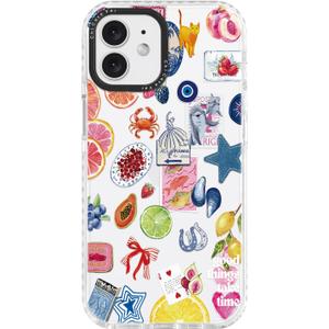 for iPhone 12 Case, Coastal Fruit Collage Pattern with Lucky Charms, Military-Grade Drop Protection, Boho Y2K Soft Slim TPU Protective & Camera Protection for Women Girls (BuleArtCut)