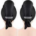 GLIMGLINT 2 Pack Black Microfiber Hair Towel Wrap for Long, Thick, Curly Hair, Super Soft, Fast Drying Waffle Hair Towel Wrap with Elastic Strap 40"X26.5"