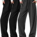 Neer 3 Pack Womens Wide Leg Sweatpants Elastic High Waisted Baggy Long Pant Casual Lounge Yoga Drawstring Jogger with Pockets (X-Large, Black, Black, Dark Mixed Gray)