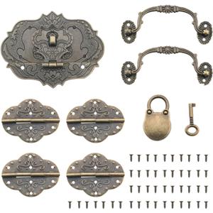CHENJIN 1 Set Vintage Locking Handle Hinge Kit with Screws Zinc Alloy Antique Hinge Latch Wine Box Latch Panel Box Latch for Wooden Box Tool Box DIY Jewelry Box Decoration