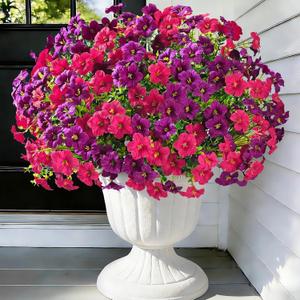Artificial Flowers for Outdoors, 12 Bundles Mixed Color Artificial Petunias Fake Flowers for Outside, UV Resistant Realistic Silk Flowers for Decorations, Outdoor Faux Flowers Plants for Garden Porch