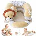 Aila+Aiden 2-in-1 Tummy Time Mat and Seated Support with Sensory Toys for Newborns and Babies Includes Detachable Cushion for Supervised Play & Head/Neck Development (Sand)