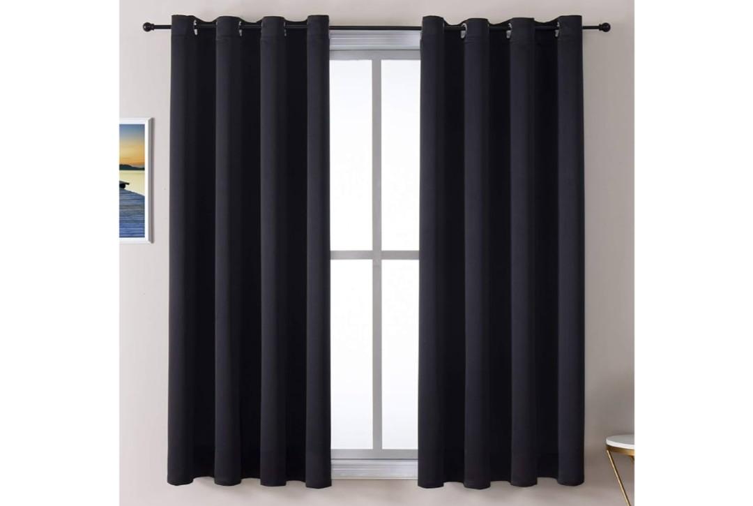 ChrisDowa Grommet Blackout Curtains for Bedroom and Living Room - 2 Panels Set Thermal Insulated Room Darkening Curtains (Black, 52 x 63 Inch)