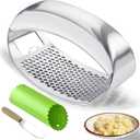Garlic Press Rocker Heavy Duty Stainless Steel Garlic Mincer Garlic Crusher Garlic Chopper with Peeler And Scraper for Smash Garlic Built-in Bottle Opener