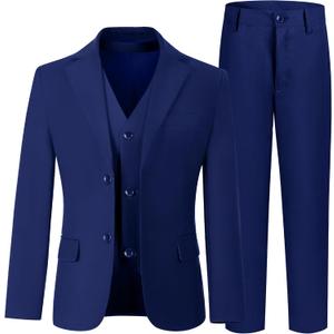 Boys' 3 Piece Suit Set with Suit Jacket, Vest, Pants, Formal Tuxedos Slim Fit Ring Bearer Outfit Size 2-20 (3pc Dark Royal Blue)