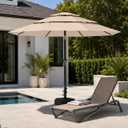 10ft Patio Umbrella, 3-Tier Vented Outdoor Table Umbrella with 8 Sturdy Fiberglass Ribs, Windproof Market Umbrella with Push Button Tilt and Crank, UV Protection for Deck, Pool, Beige