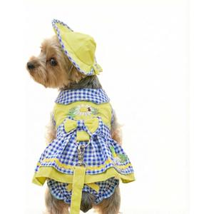 4 Packs Green Plaid Dog Dress Harness Leash and Hat Panties Set for Dogs Cats Girl,Pet Princess Dresses Cotton Spring Summer Puppy Clothes (Green, M(Bust 14.9inch|Weight 5-7lBS))