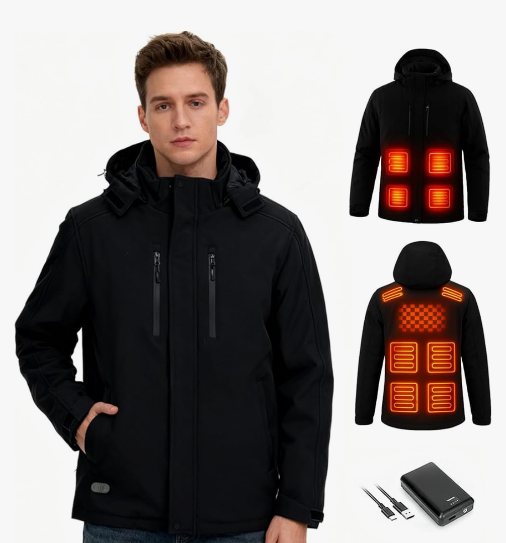 Heated Jacket for Men, Winter Outdoor Soft Shell Mens Heating Coat with Rechargeable Pack S