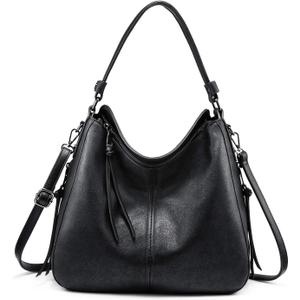 Realer Hobo Crossbody Bags for Women Designer Faux Leather Hobo Handbags Retro Large Size Shoulder Bag Bucket Purse (Large-15.2 inch, Black-gun Black Hardware15.2")