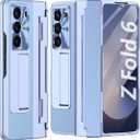 for Galaxy Z Fold6 Case, with Screen Protector, Rugged Hinge Protection, Camera Lens Cover, PU Leather Protective Phone Case for Samsung Z Fold 6, Blue