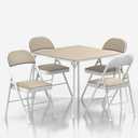 VECELO Portable Folding Chair Set Collapsible Legs & Vinyl Upholstery, Metal, Beige (4pcs)