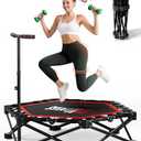 FitNexus 42" Foldable Mini Trampoline- 450lb Capacity Fitness Rebounder w/3-Level Adjustable T-Bar, Adults Workout Trampoline, Non-Slip Pad | Foldable Design for Home/Gym (Black Red)