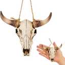 Halloween Cow Skull Wall Decor,Dearded Dragon Tank Decor Flooring Accessories, Mini Cow Skull with Horns, Cow Head Skull with Rope, Fish Tanks, Cars, Etc.(Brown)