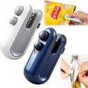 2Pcs Mini Bag Sealer with Cutter and Magnet, Magnetic Portable Plastic Bag Sealer for Snacks, Portable Resealer Machine for Chip, Plastic Bags Food Storage Snacks (White & Blue)