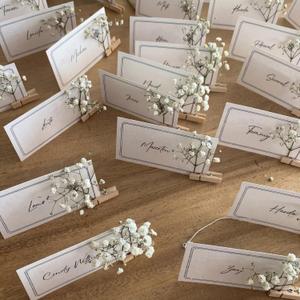 50 Pack Wedding Place Cards with Wooden Clip and Baby's Breath Premium Place Cards for Table Setting Wedding Dinner Party Events(Black)