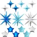 2 x Blue Silver Star Balloons, 22in Large Star Balloons Foil 10in 4-Pointed & Pentagram Balloon for Graduation Baby Shower Space Themed Birthday Party Decorations