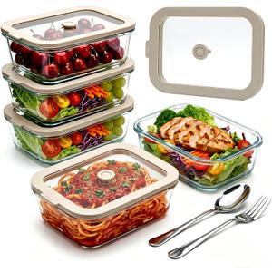 5 Pack 35 oz Glass Meal Prep Containers, Plastic-Free Glass Food Storage Containers with Lids, 4.4 Cups Airtight Glass Lunch Containers for Leftovers, Microwave, Oven, Freezer and Dishwasher, 35 Fluid Ounces