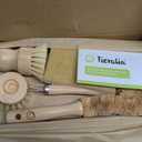 Tieralia Bamboo Dish Brush Gift Set 5-Piece Kitchen Cleaning Set with Bottle Brush, Round Scrub Brush, Palm Brush & 2 Plant-Based Sponges | Wooden Handle Cleaning Tools for Dishes & Surfaces