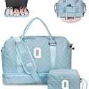 Personalized Girls Duffle Bag with Shoe Compartment, Personalized Weekender Overnight Bag, Monogram Letter Travel Bag with Makeup Bag, Birthday Gift For Women Girl